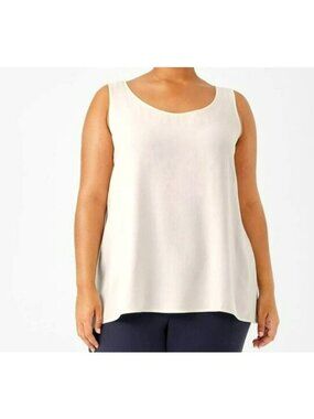 Eileen Fisher Woman 2X 100% Silk Sleeveless Scoop Neck Ivory Tank Top Layering